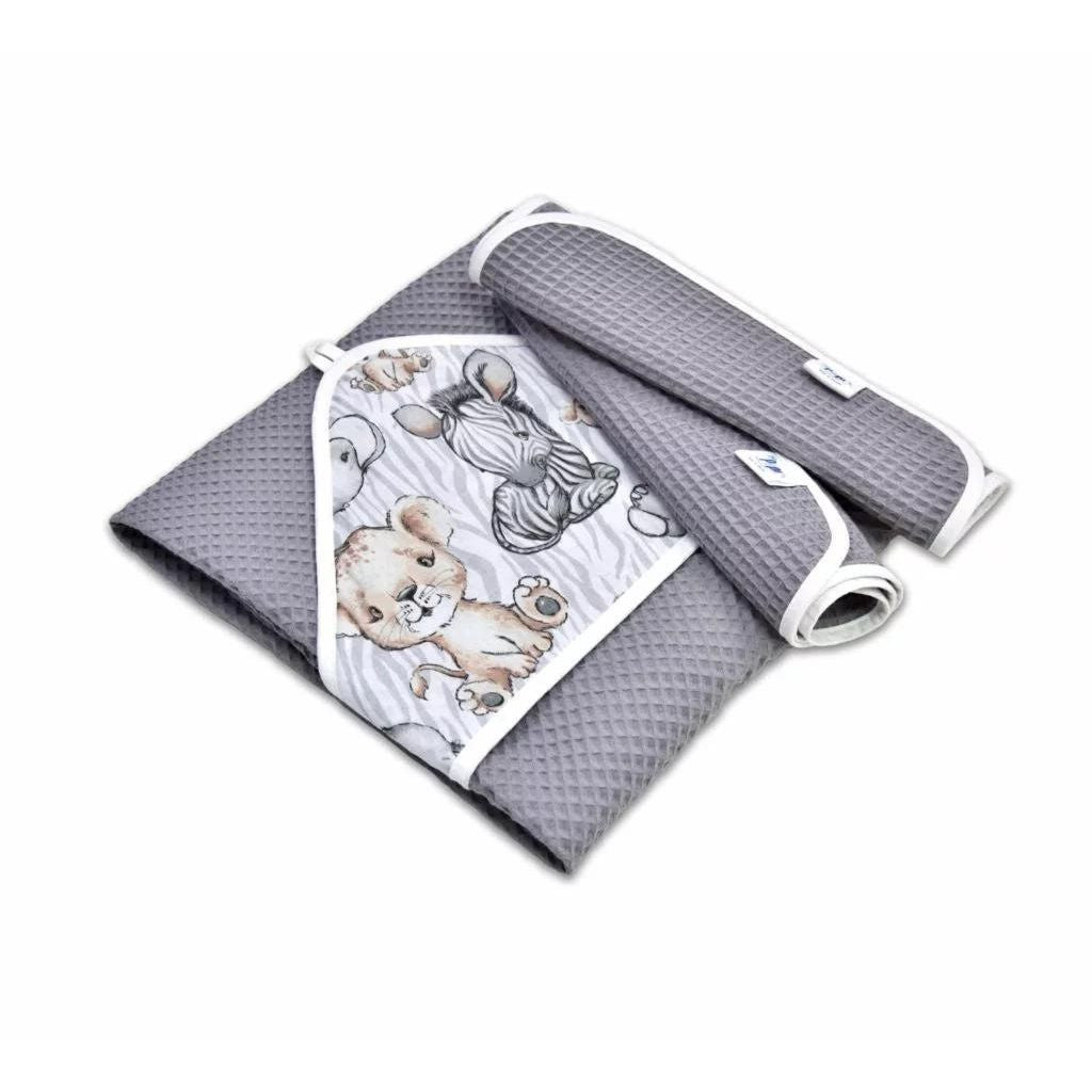 Fürdőszett: kapucnis törölköző és 2 kis törölköző - Safari Grey