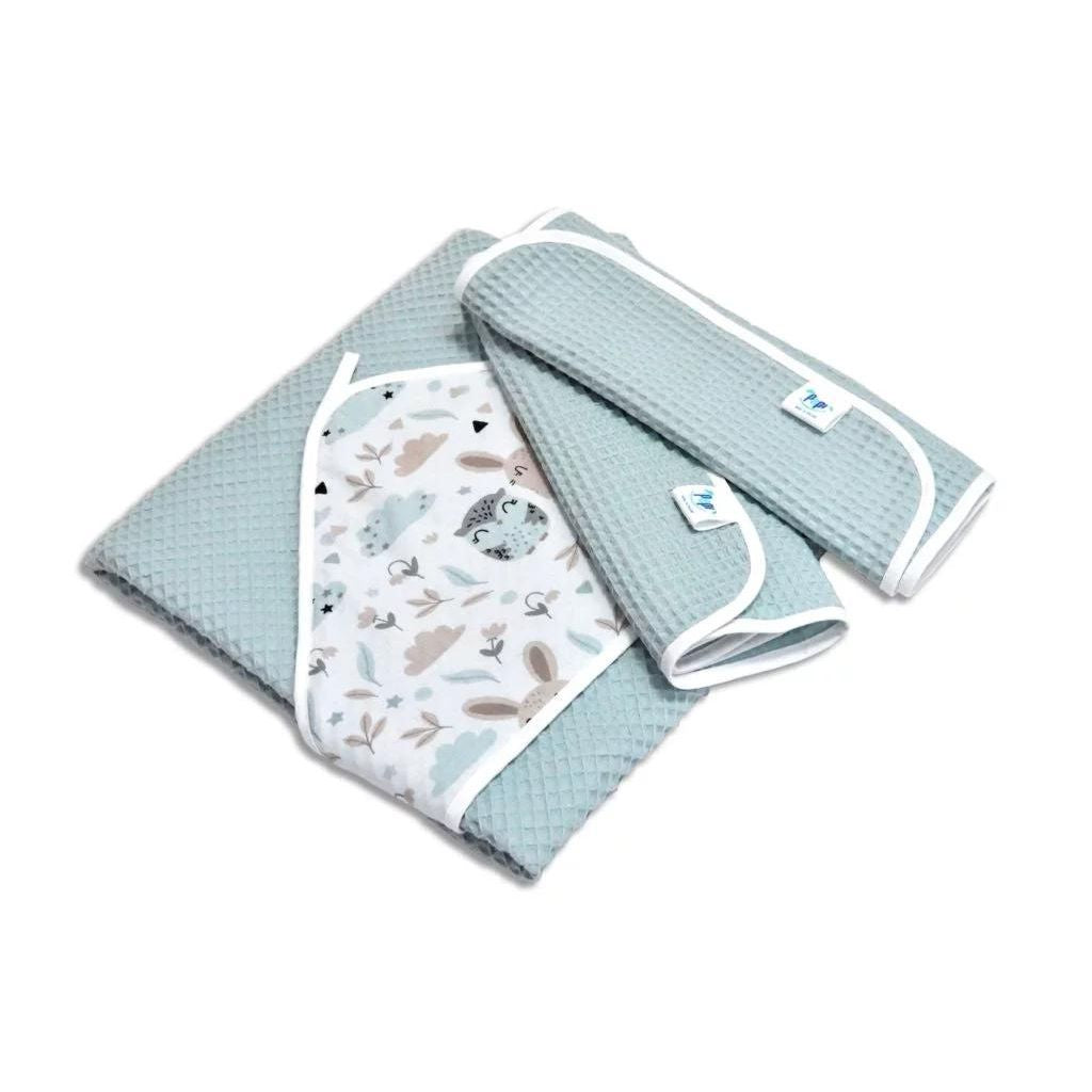 Fürdőszett: kapucnis törölköző és 2 kis törölköző - Forest Friends