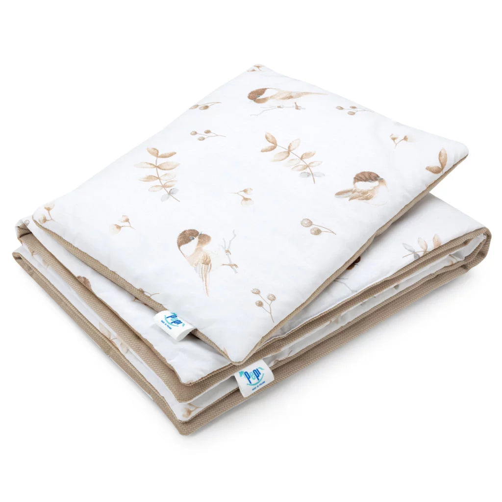 Szett 25x35-ös párna és 55x75-ös takaró – Lovely Bird cappucino – pamut/velvet