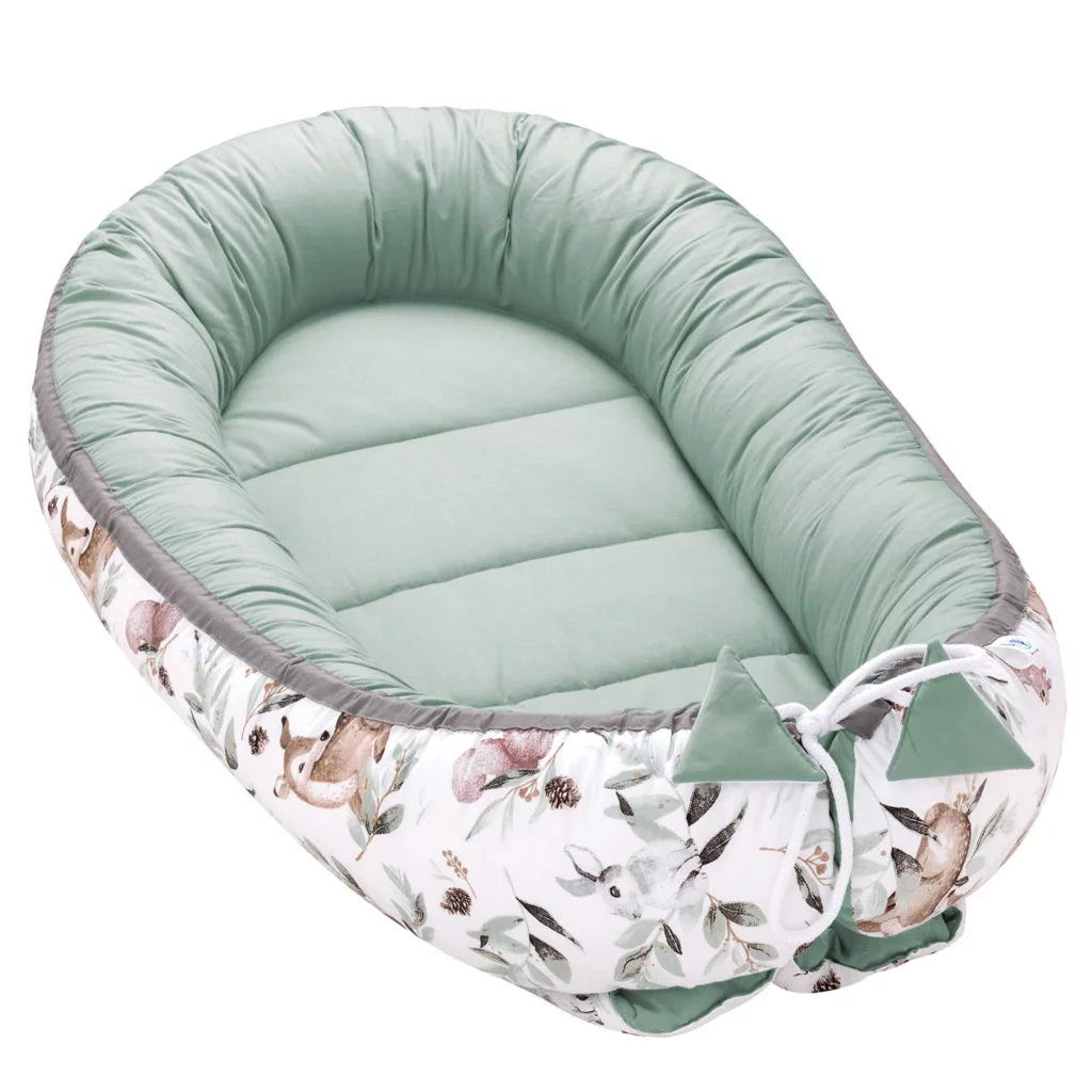 Babafészek és pólya szett - Green Groove Sage - pamut