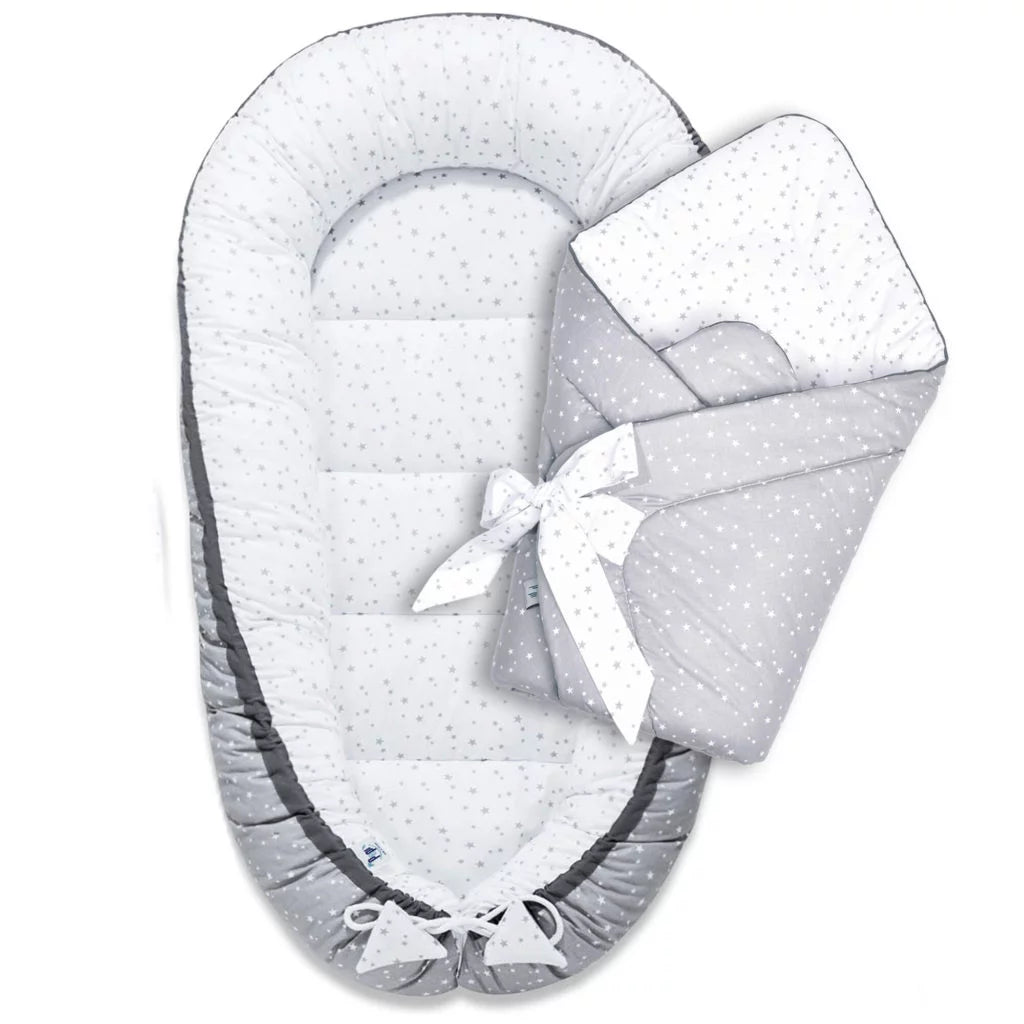 Babafészek és pólya szett - Grey Galaxy - pamut