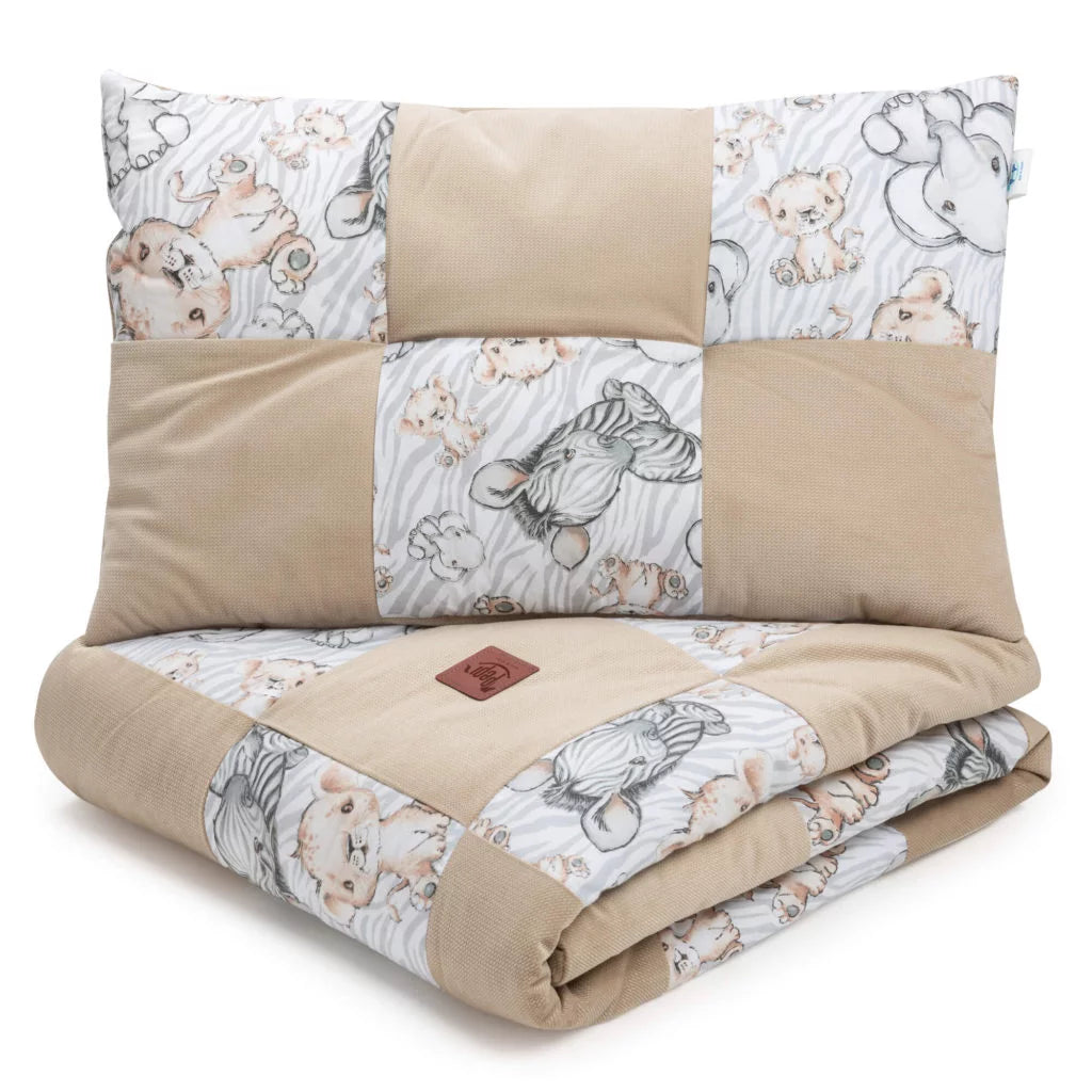 Patchwork paplan 100x140 lapos párnával 40x60 - Safari cappucino - pamut/velvet