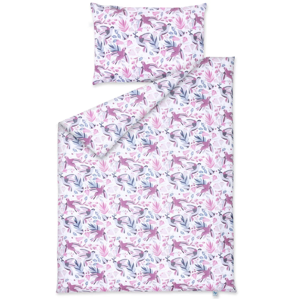 Ágyneműhuzat 4az1-ben - garnitúra kiságyba (90x120) lepedővel és rácsvédővel - Hummingbird rosa