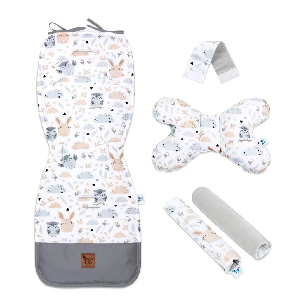 Babakocsi betét 5az1-ben szett - Forest Friends - pamut/velvet