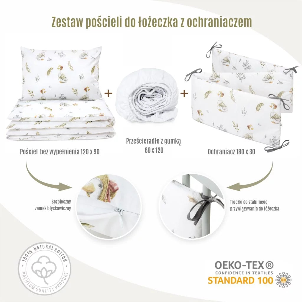 Ágyneműhuzat 4az1-ben - garnitúra kiságyba (90x120) lepedővel és rácsvédővel - Lady Goose