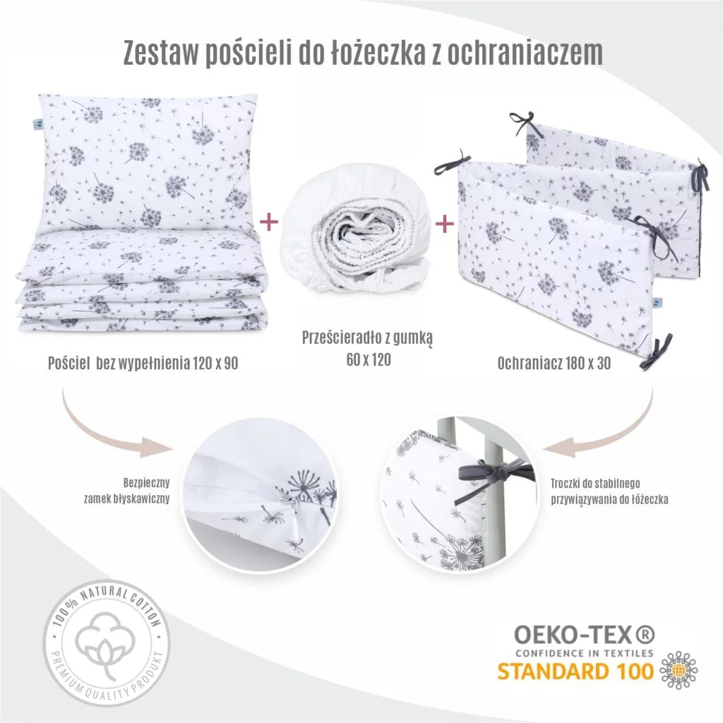 Ágyneműhuzat 4az1-ben - garnitúra kiságyba (90x120) lepedővel és rácsvédővel - Summer Wind
