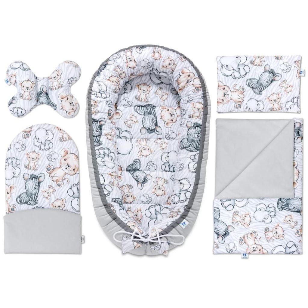 Baba szett 5 az 1-ben - Safari grey - pamut/velvet