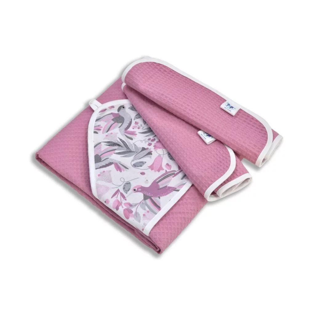 Fürdőszett: kapucnis törölköző és 2 kis törölköző - Hummingbird Pink