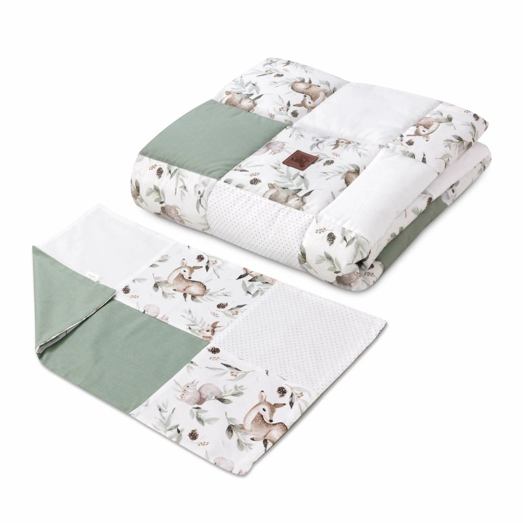 Patchwork paplan 100x140 párnahuzattal 40x60 - Green Groove - pamut