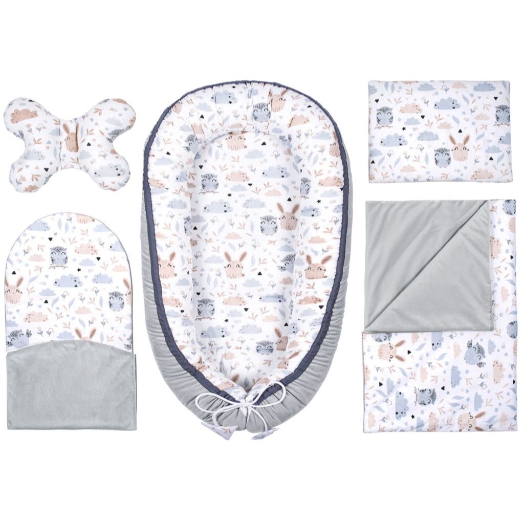 Baba szett 5 az 1-ben - Forest Friends grey - pamut/velvet