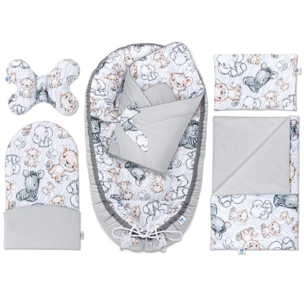 Baba szett 6 az 1-ben - Safari grey - pamut/velvet