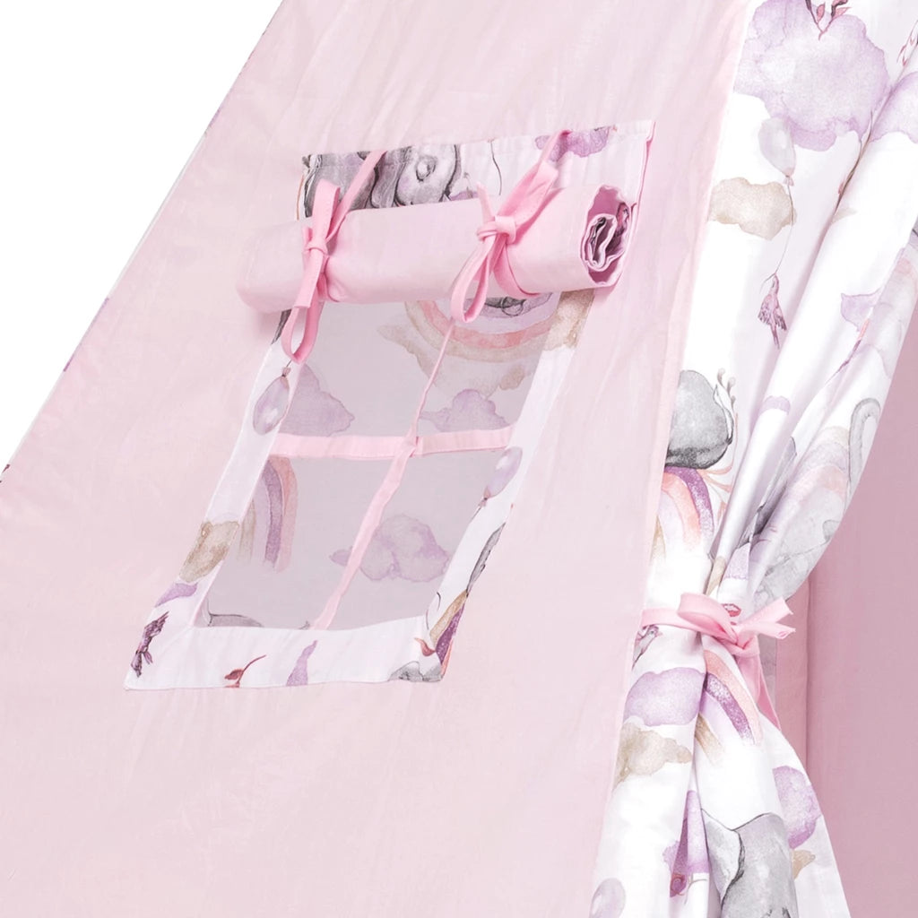 Sátor TIPI gyerekeknek Wigwam ablakkal - Eledreams Pink - szett szőnyeggel + AJÁNDÉK stabilizátor