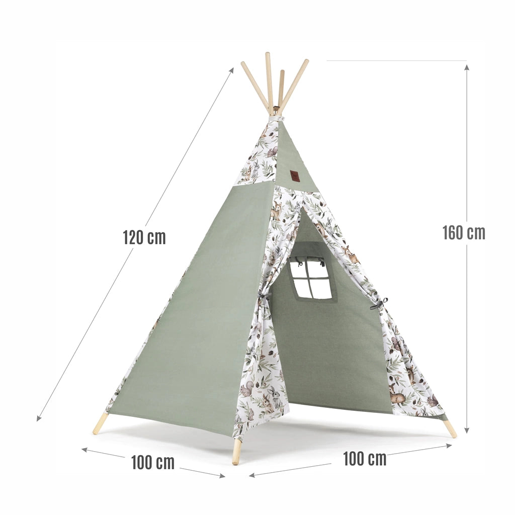 Sátor TIPI gyerekeknek Wigwam ablakkal - Green Groove - szett szőnyeggel és 3 párnával + AJÁNDÉK stabilizátor