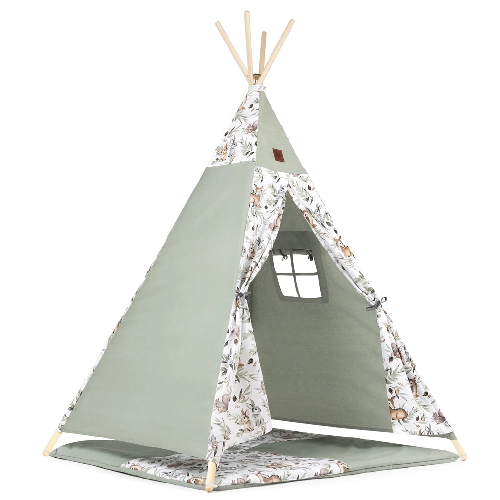 Sátor TIPI gyerekeknek Wigwam ablakkal - Green Groove - szett szőnyeggel + AJÁNDÉK stabilizátor