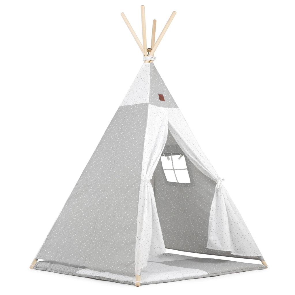 Sátor TIPI gyerekeknek Wigwam ablakkal - Grey Galaxy - szett szőnyeggel és 3 párnával + AJÁNDÉK stabilizátor
