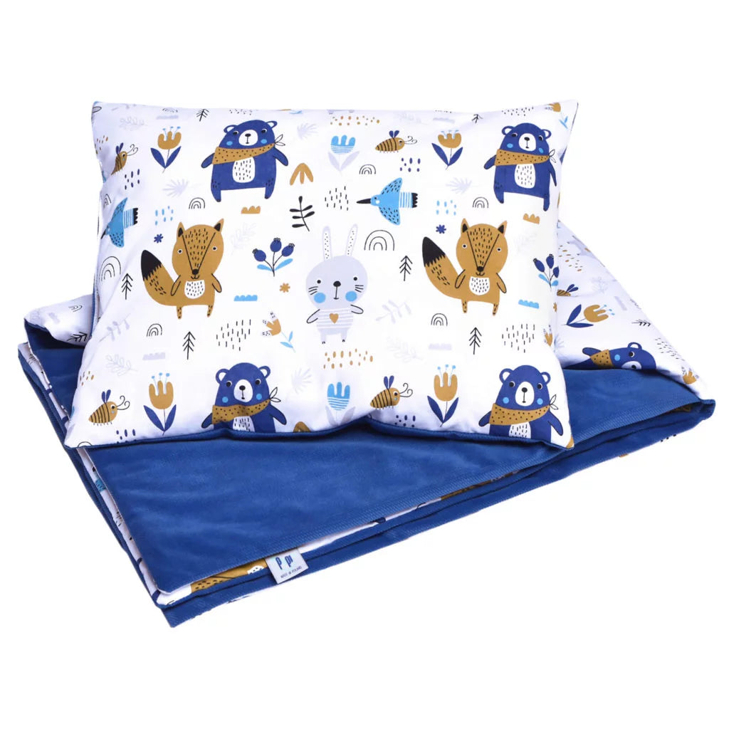 Szett 30×40-ös párna és 75×100-ös takaró – Blue Bear – pamut/velvet