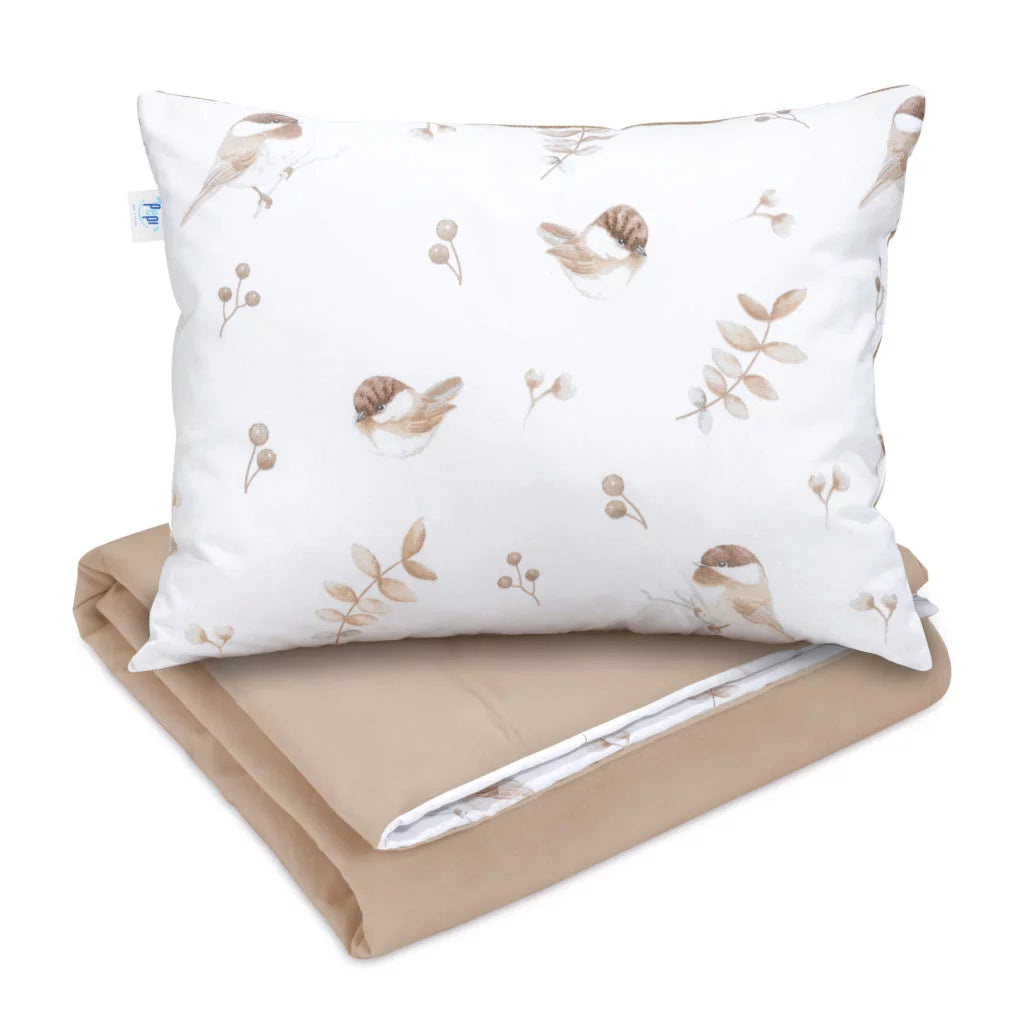 Szett 30×40-ös párna és 75×100-ös takaró – Lovely Bird capuccino – pamut