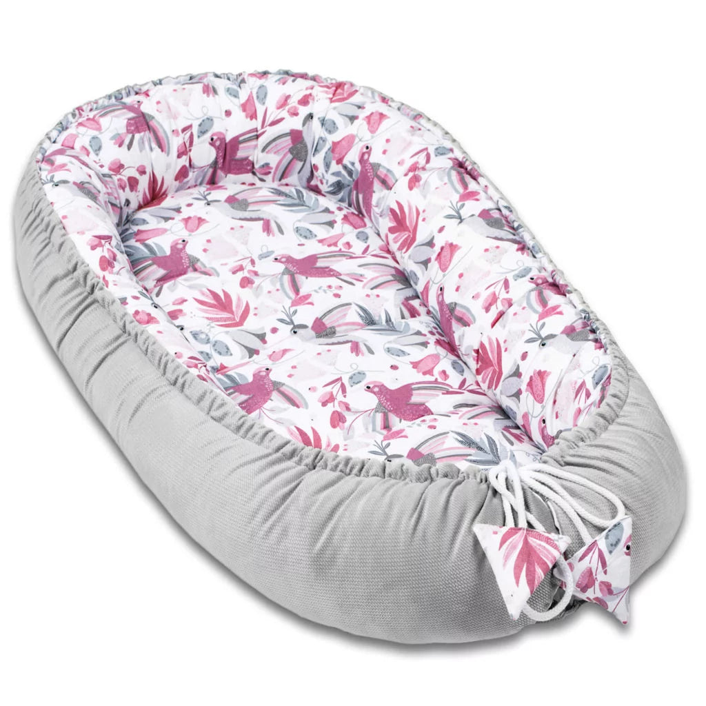 Babafészek és pólya szett - Hummingbird grey - pamut/velvet