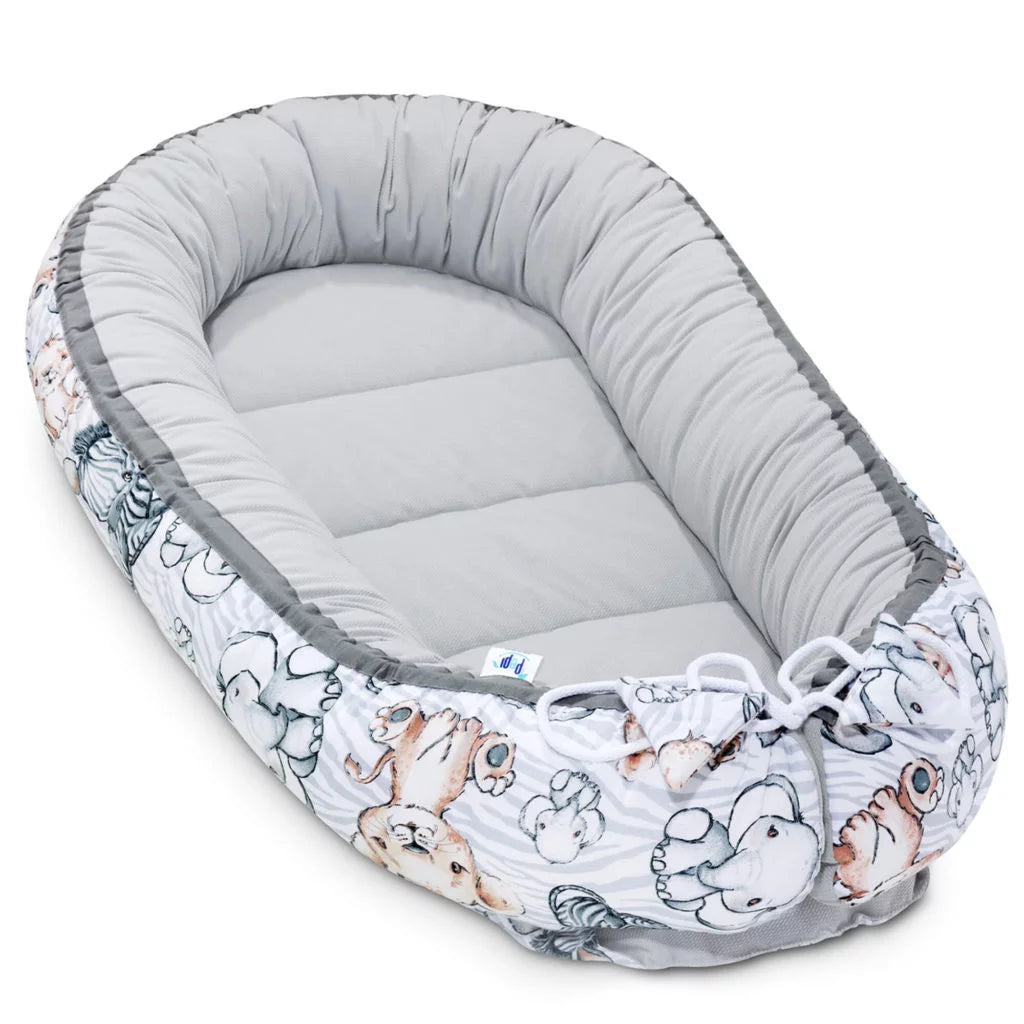 Babafészek és pólya szett - Safari grey - pamut/velvet