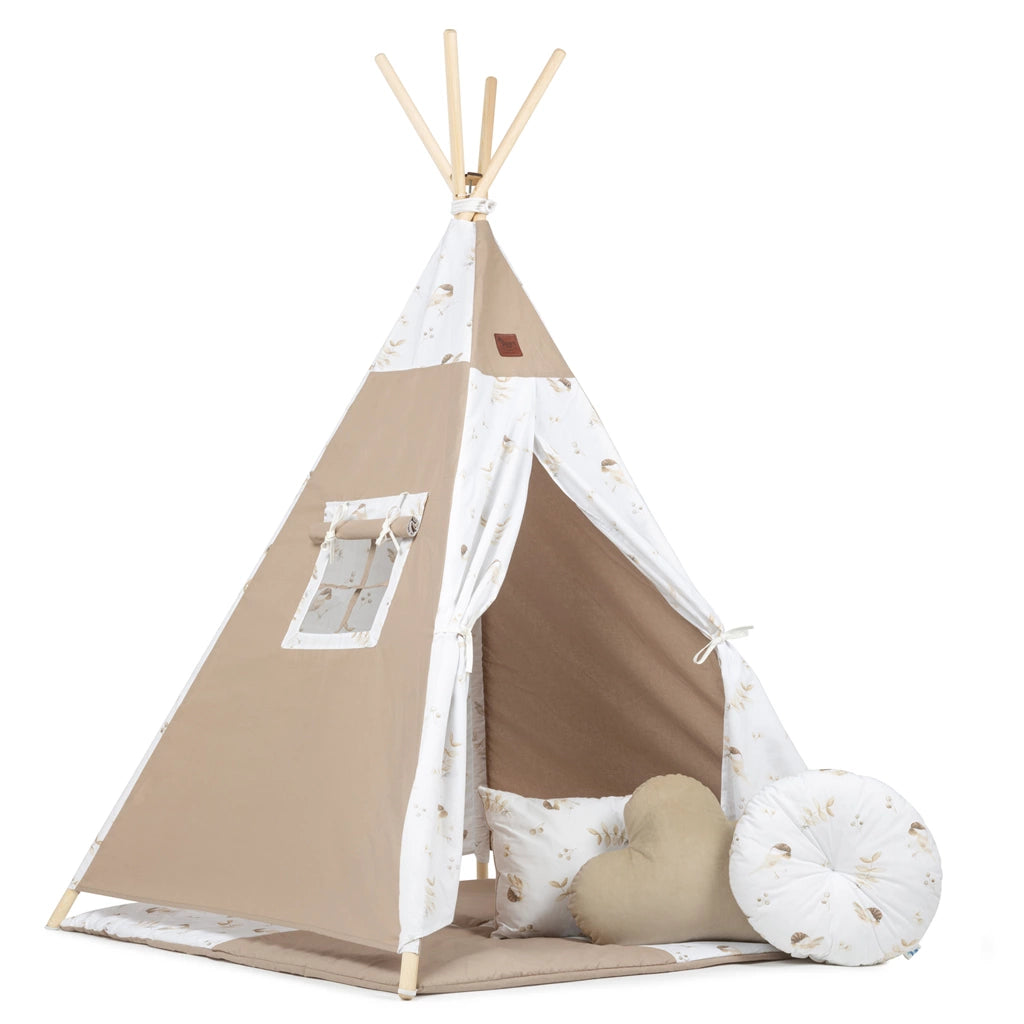 Sátor TIPI gyerekeknek Wigwam ablakkal - Lovely Bird - szett szőnyeggel és 3 párnával + AJÁNDÉK stabilizátor