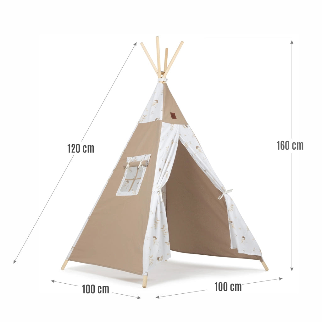 Sátor TIPI gyerekeknek Wigwam ablakkal - Lovely Bird - szett szőnyeggel és 3 párnával + AJÁNDÉK stabilizátor