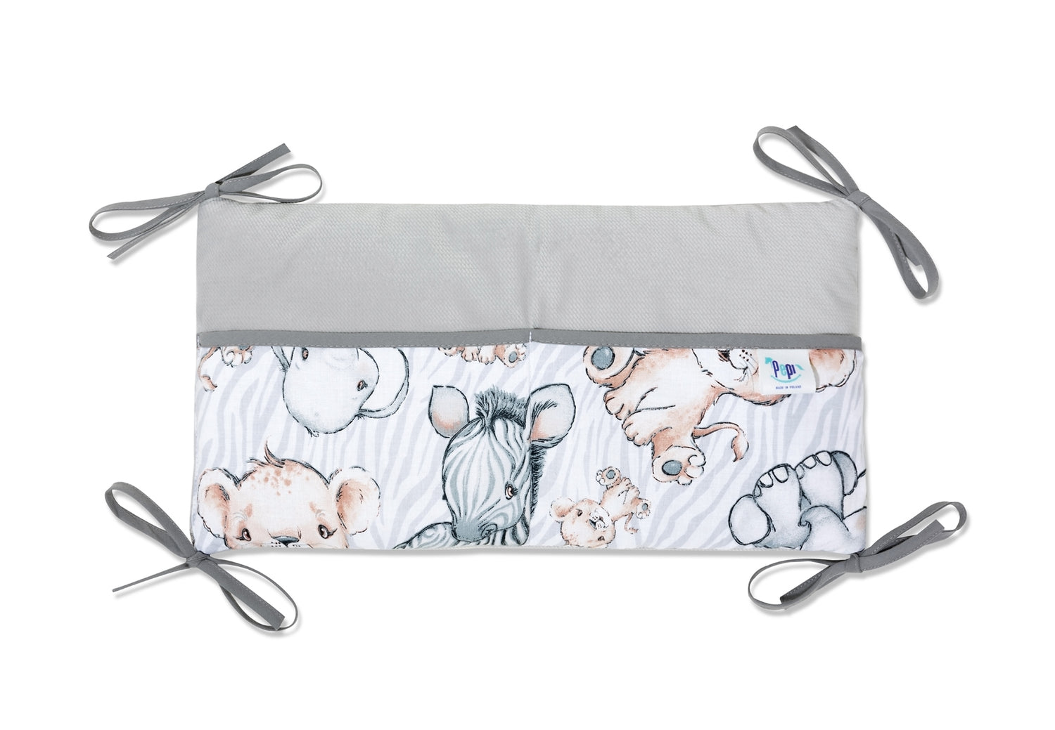 Kiságyra szerelhető tároló 42x22 - Safari grey - pamut/velvet