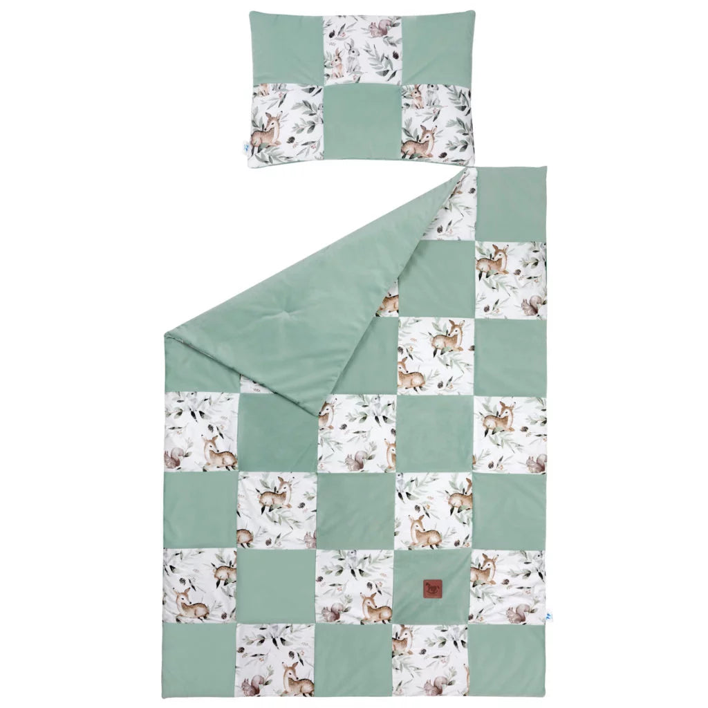 Patchwork paplan 100x140 lapos párnával 40x60 - Green Groove - pamut/velvet