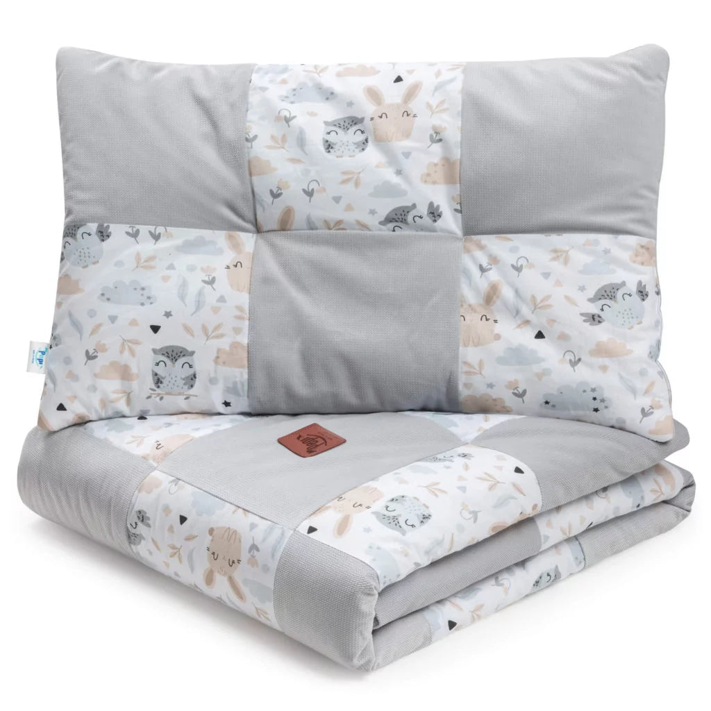 Patchwork paplan 100x140 lapos párnával 40x60 - Forest Friends - pamut/velvet