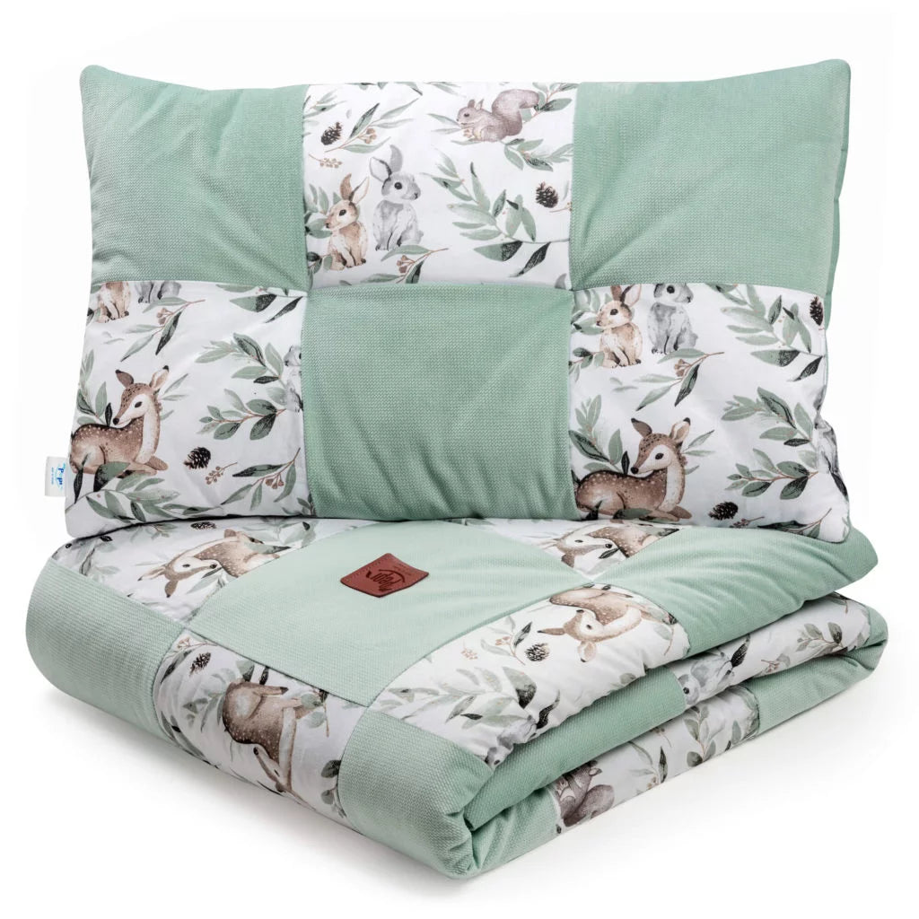 Patchwork paplan 100x140 lapos párnával 40x60 - Green Groove - pamut/velvet