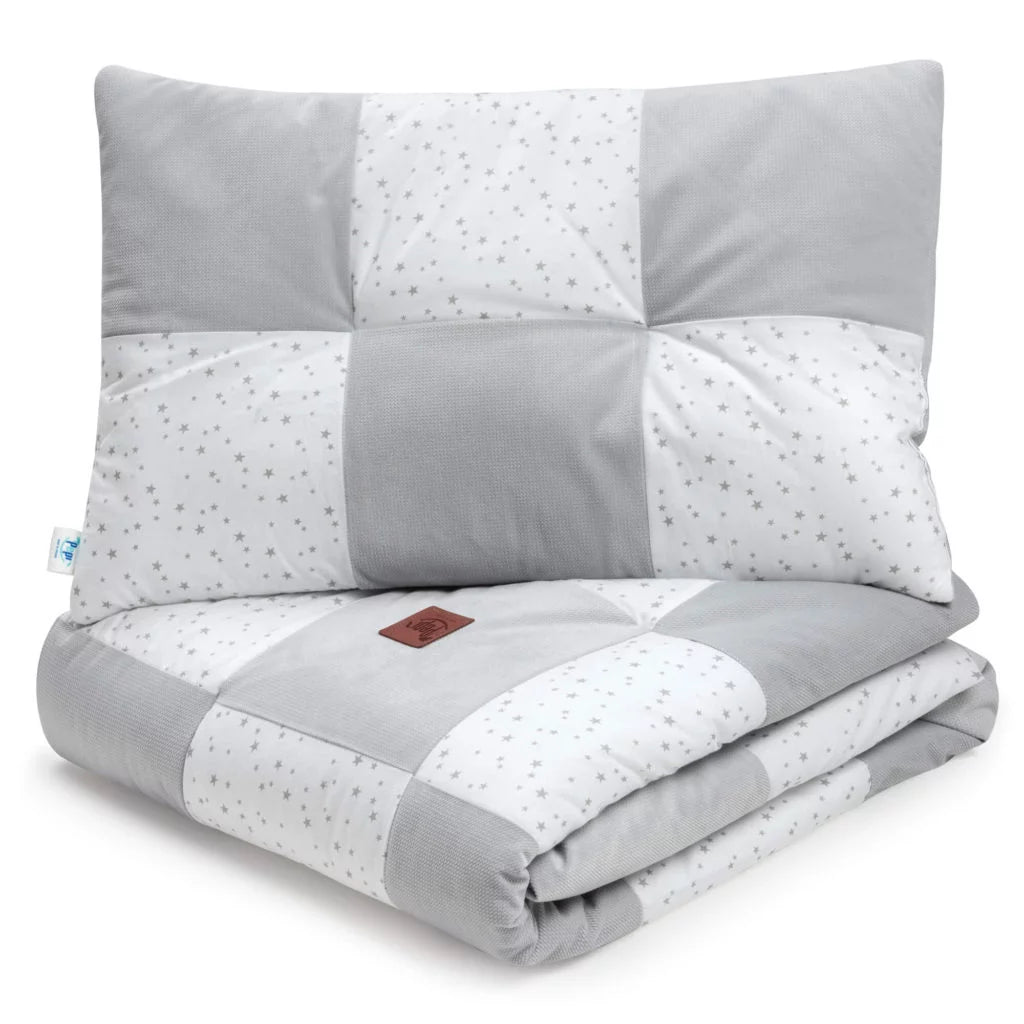 Patchwork paplan 100x140 lapos párnával 40x60 - Grey Galaxy - pamut/velvet