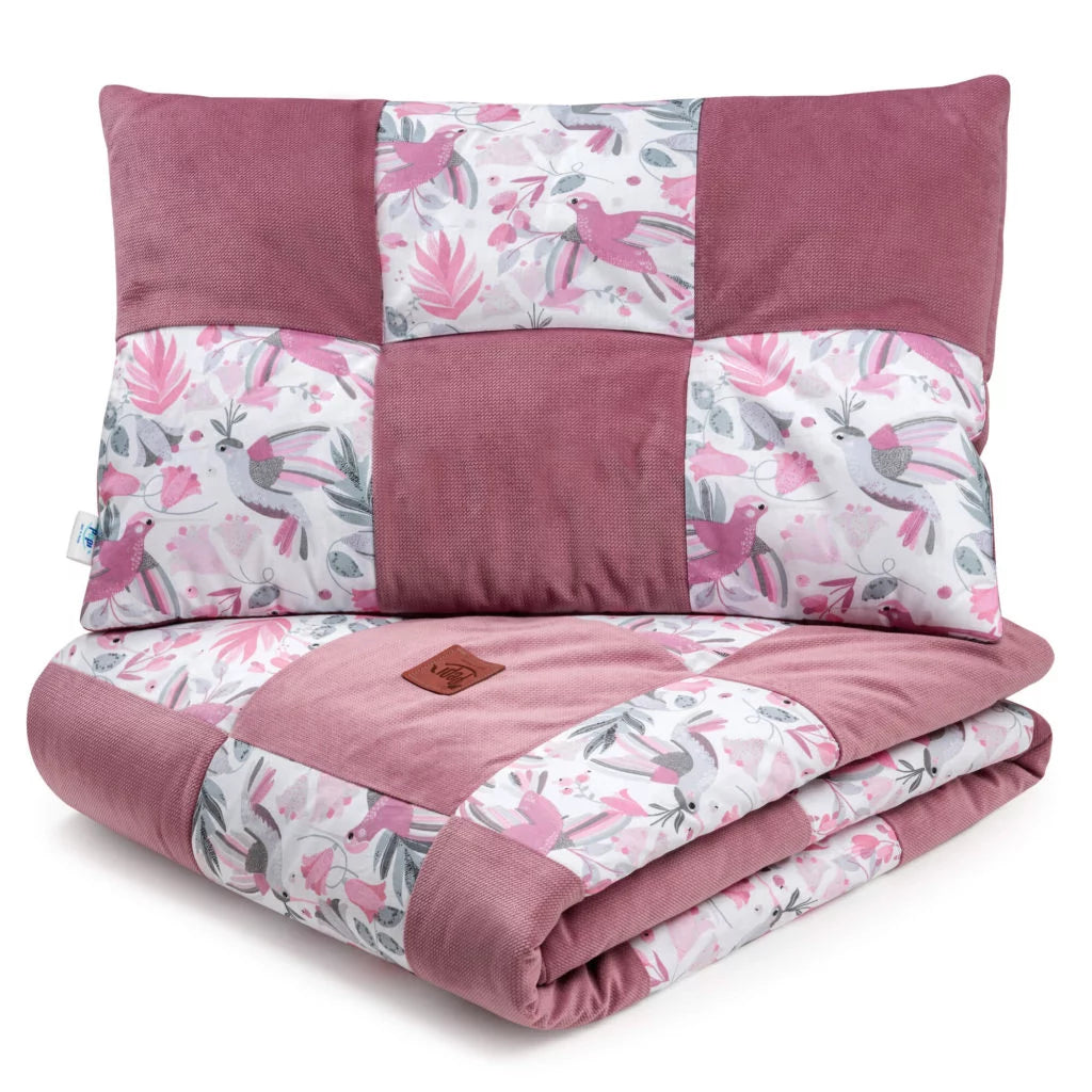 Patchwork paplan 100x140 lapos párnával 40x60 - Hummingbird old rosa - pamut/velvet