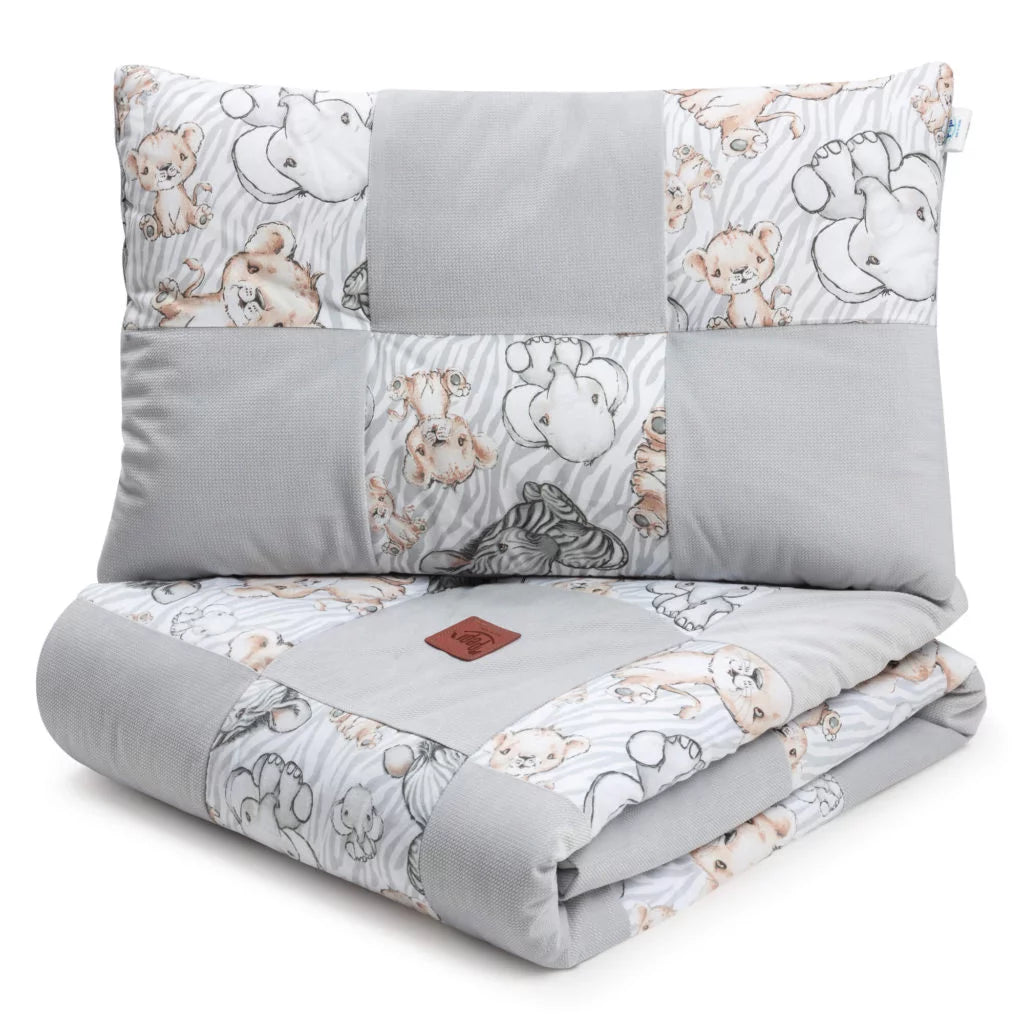 Patchwork paplan 100x140 lapos párnával 40x60 - Safari grey - pamut/velvet