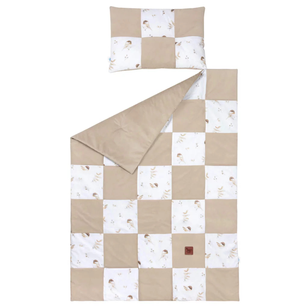 Patchwork paplan 100x140 lapos párnával 40x60 - Lovely Bird - pamut/velvet