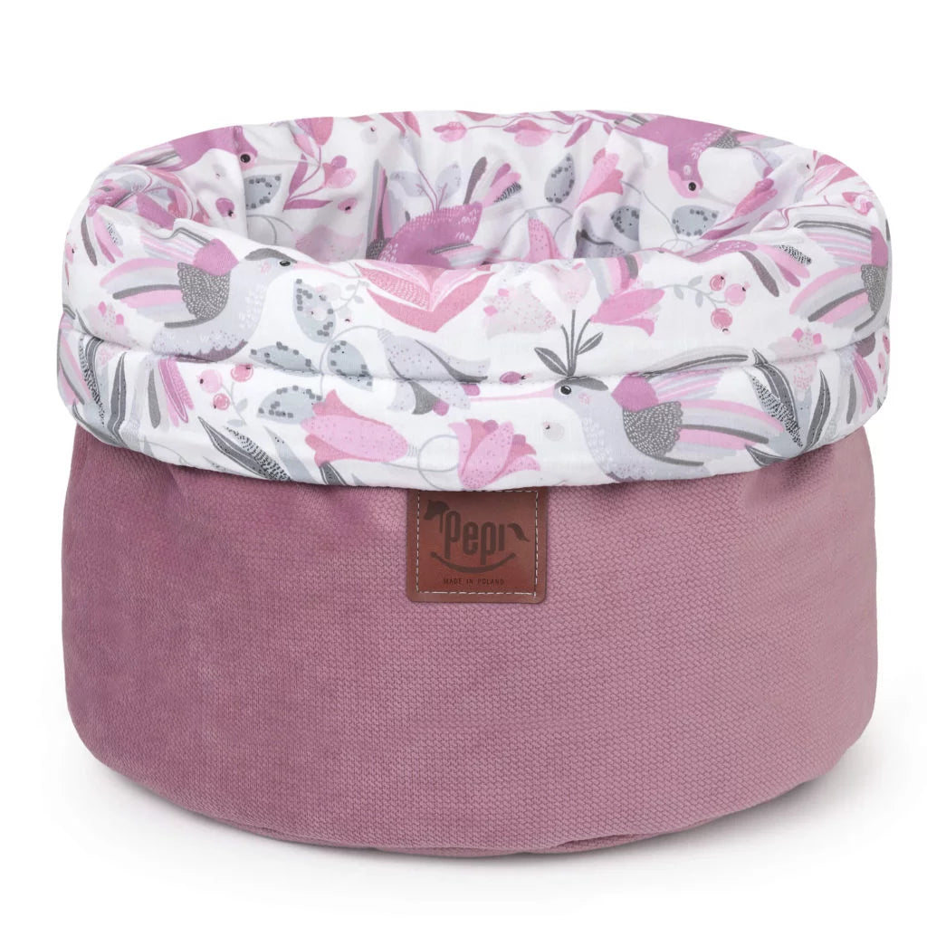 Kosárka babakellékekhez - Hummingbird old rosa - pamut/velvet