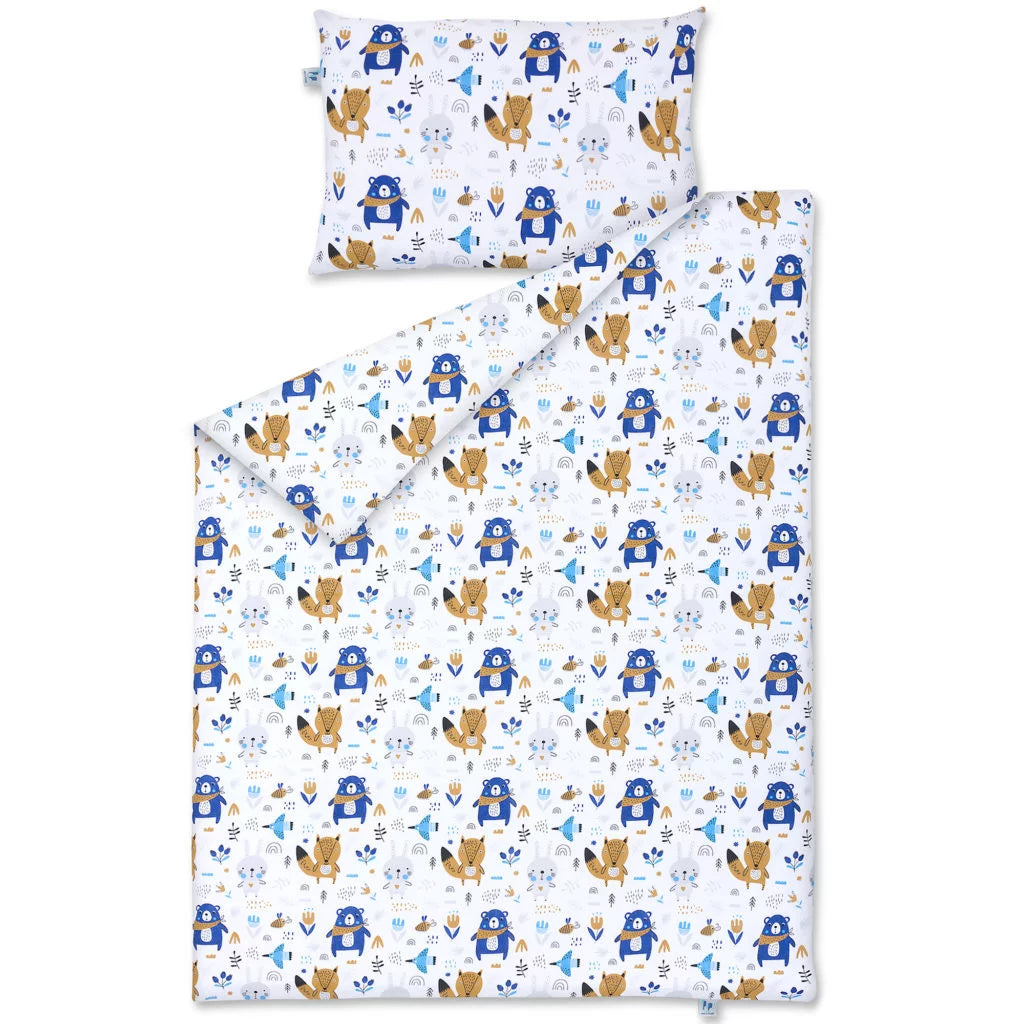 Ágyneműhuzat 4az1-ben - garnitúra kiságyba (90x120) lepedővel és rácsvédővel - Blue Bear
