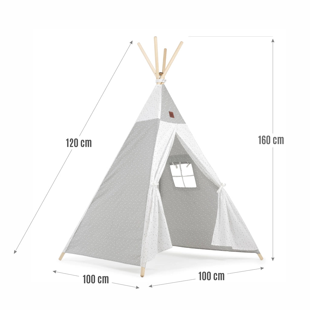Sátor TIPI gyerekeknek Wigwam ablakkal - Grey Galaxy - szett szőnyeggel + AJÁNDÉK stabilizátor