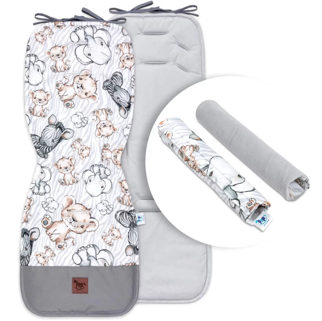 Babakocsi betét övvédőkkel - Safari grey - pamut/velvet
