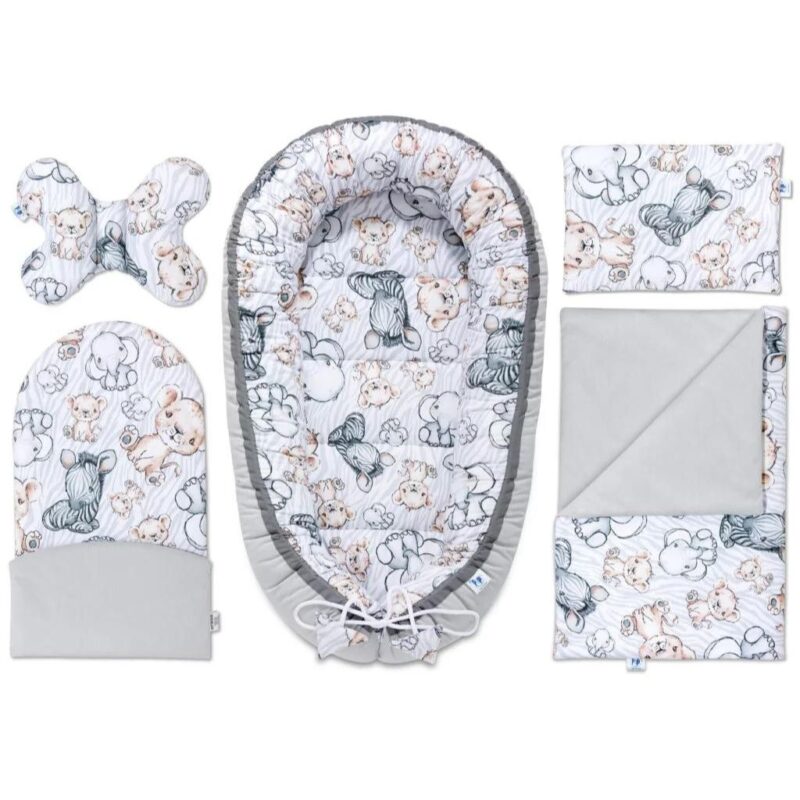 Baba szett 5 az 1-ben - Safari grey - pamut/velvet