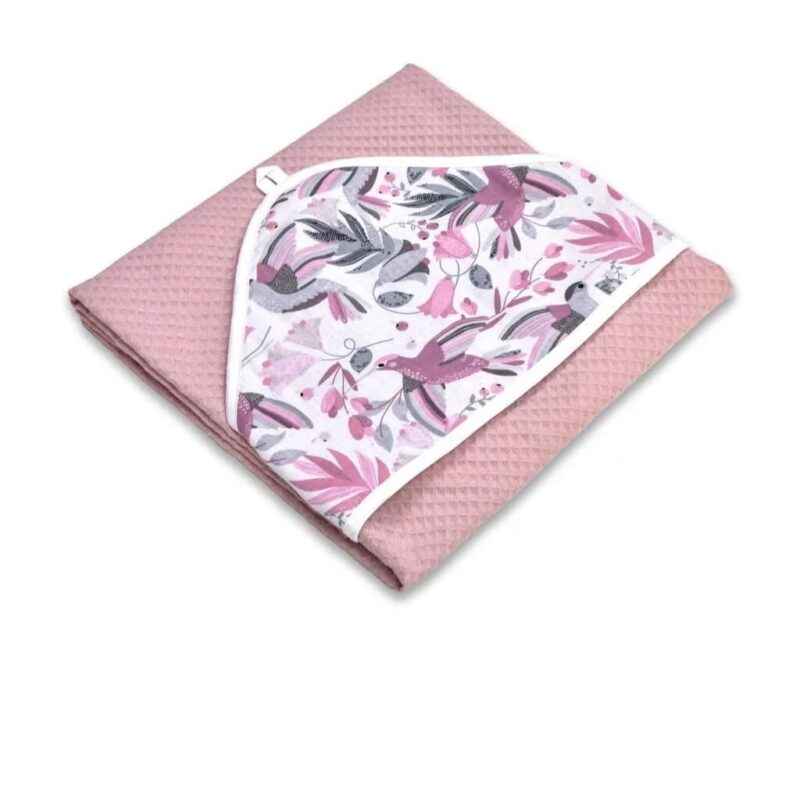 Fürdőlepedő kapucnival - Hummingbird pastel pink - pamut