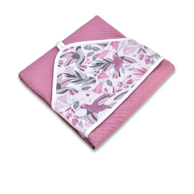 Fürdőlepedő kapucnival - Hummingbird pink - pamut