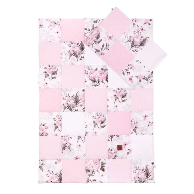 Patchwork paplan 100x140 párnahuzattal 40x60 - Pink Flowers - pamut - Image 2