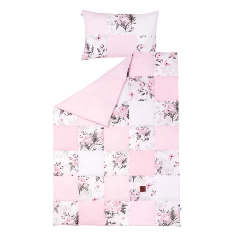 Patchwork paplan 100x140 párnahuzattal 40x60 - Pink Flowers - pamut - Image 3
