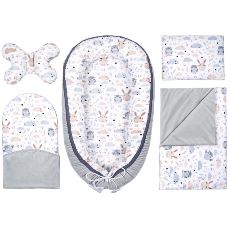 Baba szett 5 az 1-ben - Forest Friends grey - pamut/velvet