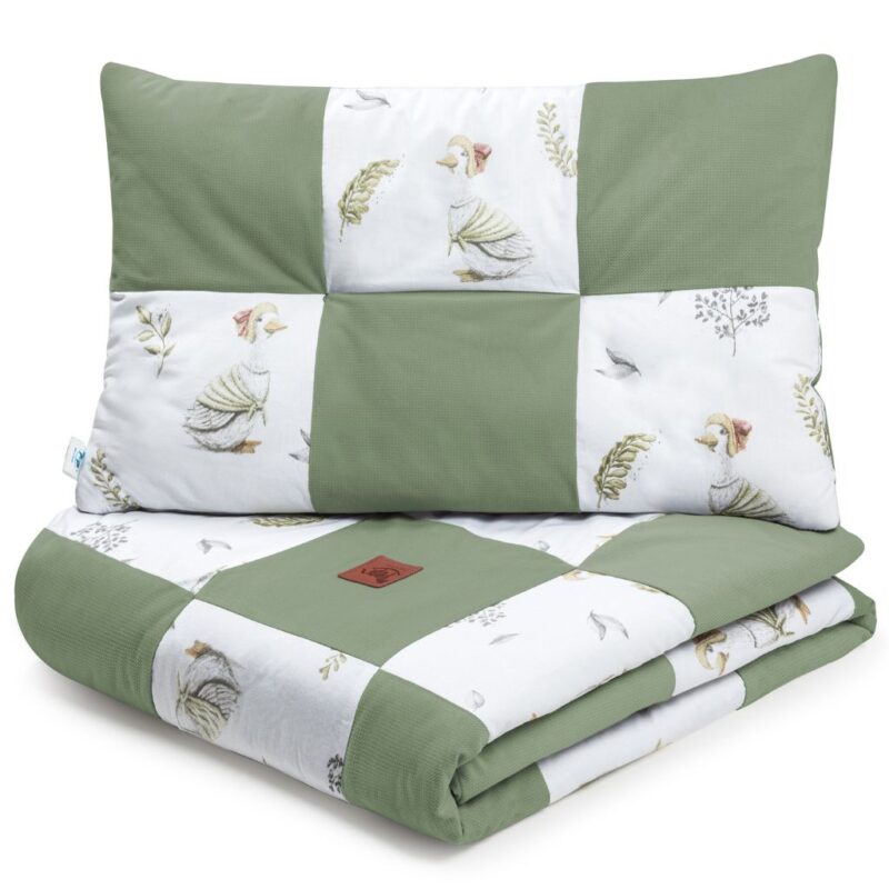 Patchwork paplan 100x140 lapos párnával 40x60 - Lady Goose sage - pamut/velvet