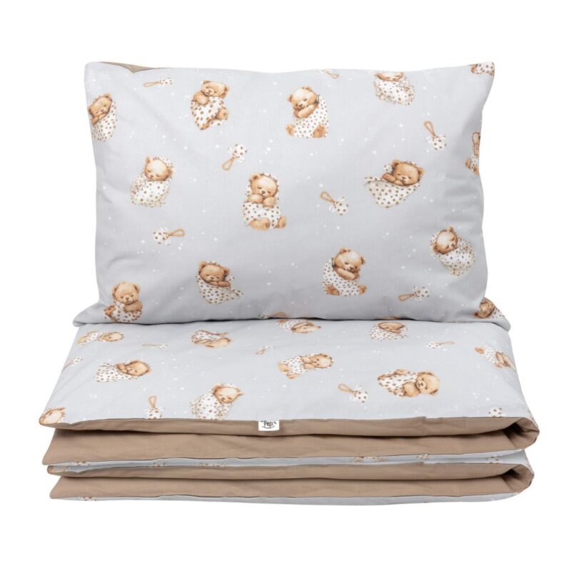 Gyermek ágyneműgarnitúra - 120×90 paplanhuzat és 40×60 párnahuzat pamut - Sleeping Teddy Bear cappucino