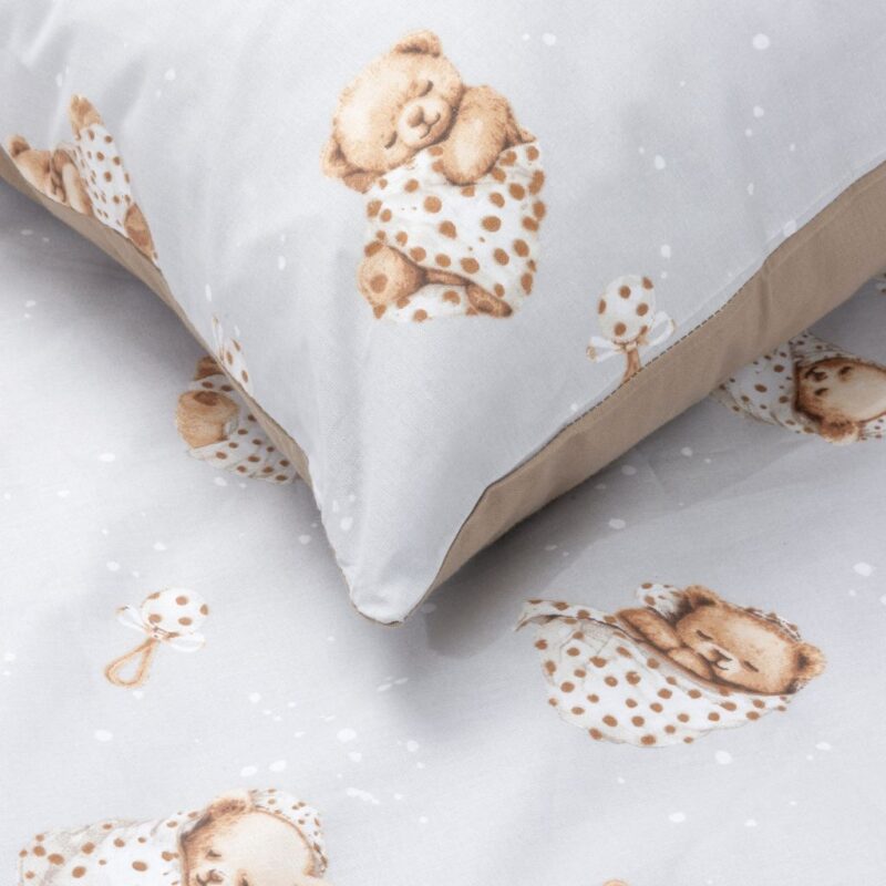 Ágyneműhuzat 4az1-ben - garnitúra kiságyba (90x120) lepedővel és rácsvédővel - Sleeping Teddy Bear cappucino - Image 4