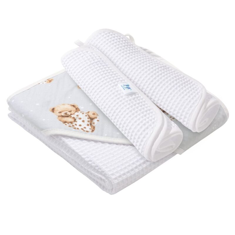 Fürdőszett: kapucnis törölköző és 2 kis törölköző - Sleeping Teddy Bear