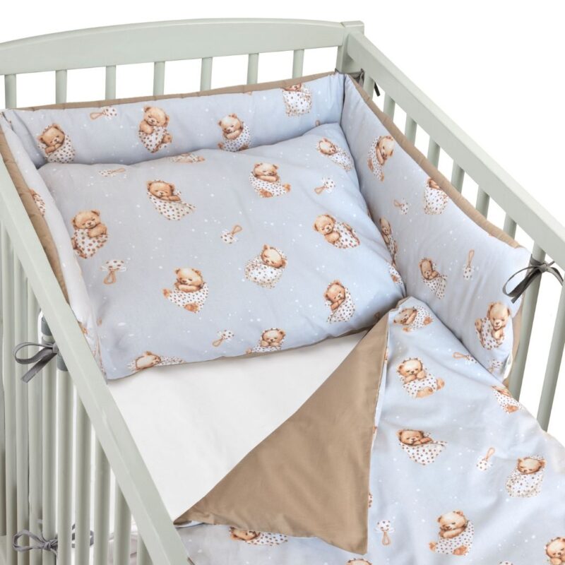 Ágyneműhuzat 4az1-ben - garnitúra kiságyba (90x120) lepedővel és rácsvédővel - Sleeping Teddy Bear cappucino