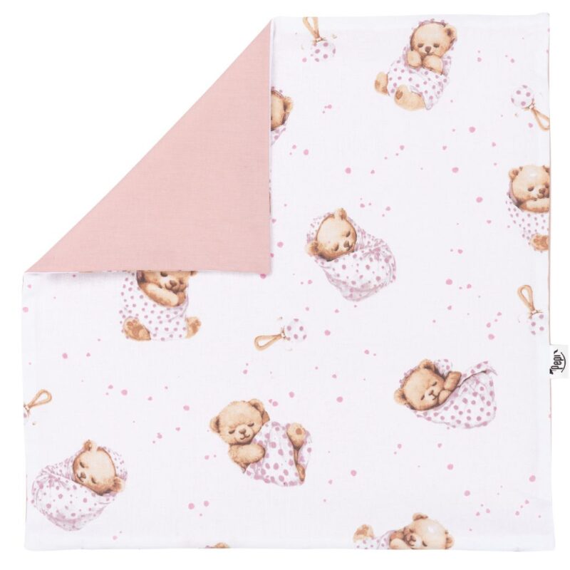Párnahuzat 40×40 - White Sleeping Teddy Bear pink - pamut - Image 2
