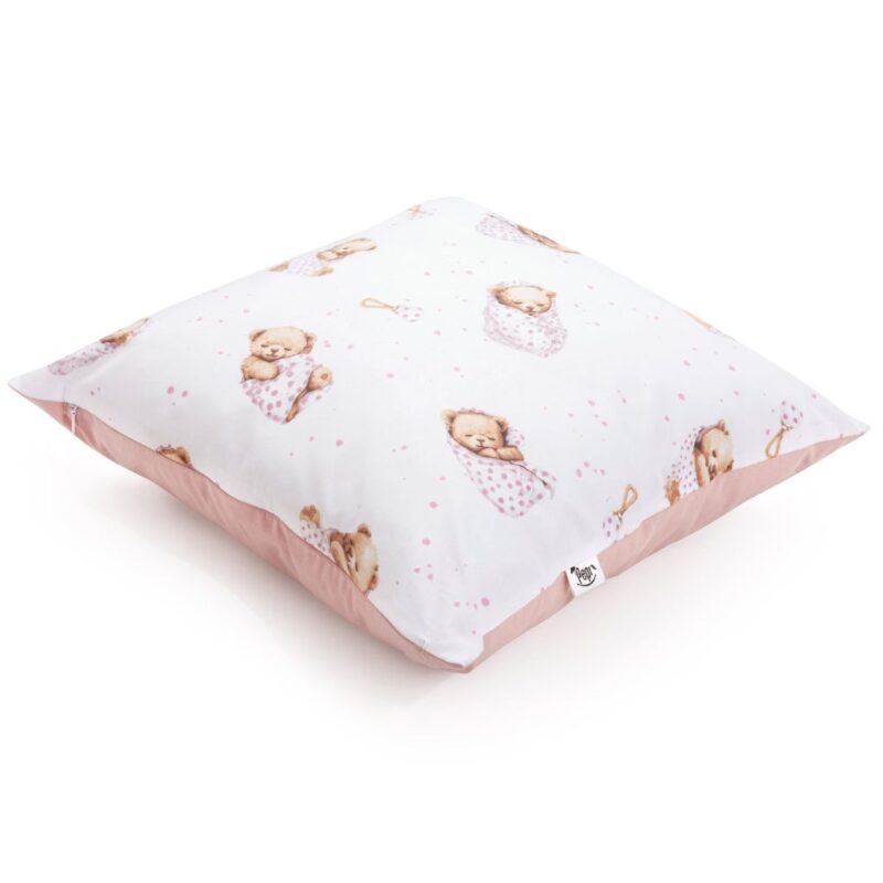 Párnahuzat 40×40 - White Sleeping Teddy Bear pink - pamut - Image 4